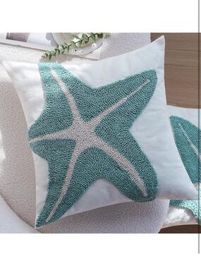 Textured Starfish Throw Pillow - Seafoam Green and Beige 18x18 1 Piece